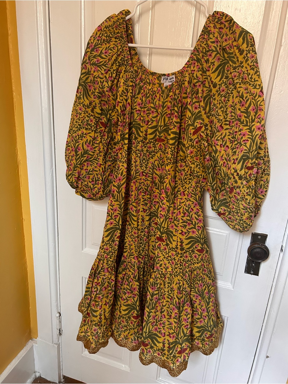 Juliet Dunn Yellow Floral Dress with Pink & Green Print